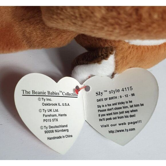Vtg Ty Beanie Babies Sly The Fox Plush Toy Brown Wht 11" 1996 Style 4115 Retired - Picture 6 of 10